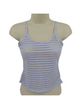 NEW Express World Brand Women Small Purple Blue Sheer Horizontal Strip Tank Top